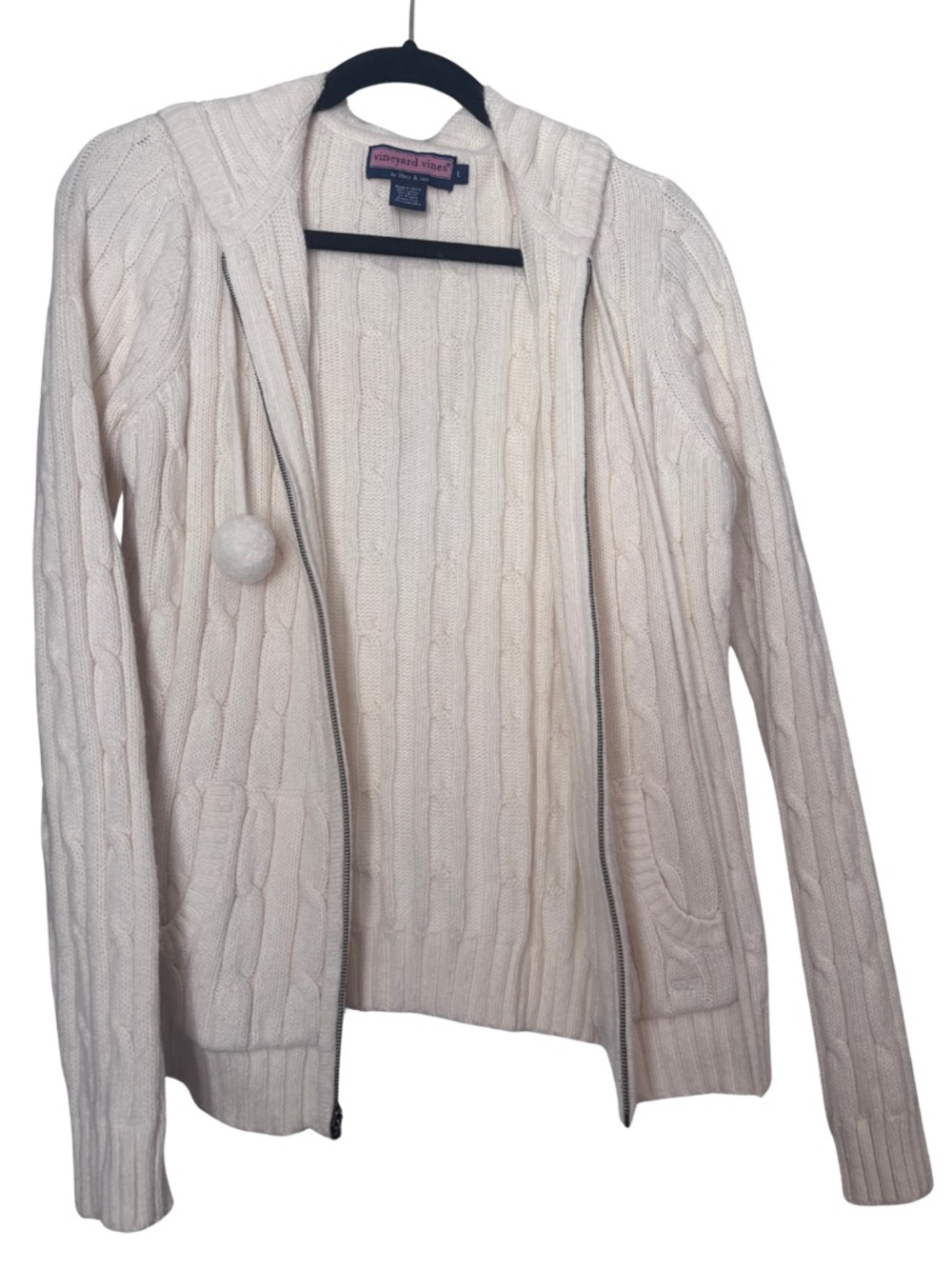 Vineyard Vines Cream Cable-Knit Hooded Zip Cardigan